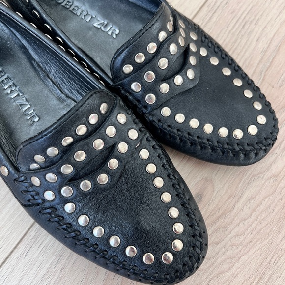 ROBERT ZUR silver stud black leather loafers / size 7.5 - Picture 6 of 6